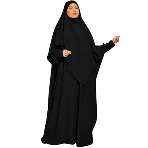 عباءة وخمار غير شفاف من نجمة، عباءة طويلة مع خمار مطابق للنساء المسلمات بلون أسود، مقاس واحد - الصورة 9