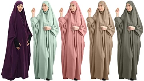 إسدال إسلامي للنساء للصلاة من بوجون بتصميم من قطعة واحدة يغطي كامل الجسم مزود بحجاب، قفطان صلاة مناسب لليالي رمضان والحفلات - الصورة 11
