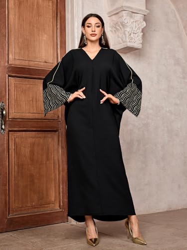 عباية من كاست ويف للنساء، مطرزة بشراشيب، باللون الأسود، مقاس موحد، بتصميم فينتاج كاجوال - الصورة 10