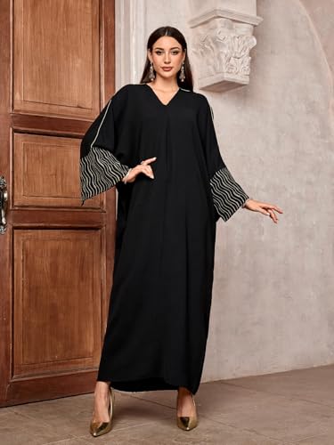 عباية من كاست ويف للنساء، مطرزة بشراشيب، باللون الأسود، مقاس موحد، بتصميم فينتاج كاجوال - الصورة 11