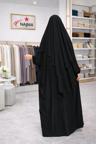 عباءة وخمار غير شفاف من نجمة، عباءة طويلة مع خمار مطابق للنساء المسلمات بلون أسود، مقاس واحد - الصورة 28