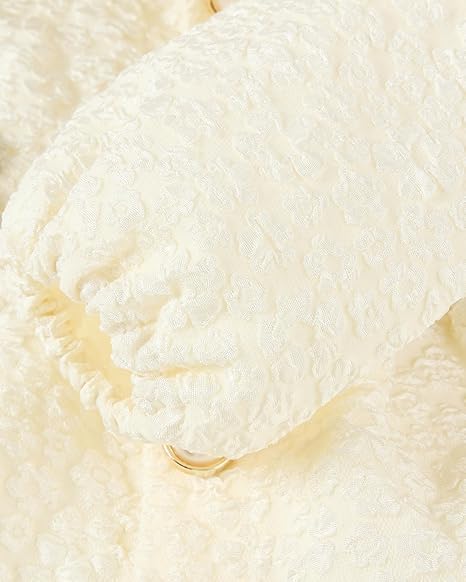فستان منسوج كريمي بياقة بيتر بان وكم طويل مع زخرفة كحلية ومزين بالزهور للبنات بعمر 9-3 سنوات - الصورة 25
