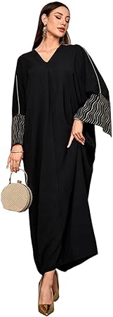 عباية من كاست ويف للنساء، مطرزة بشراشيب، باللون الأسود، مقاس موحد، بتصميم فينتاج كاجوال - الصورة 6