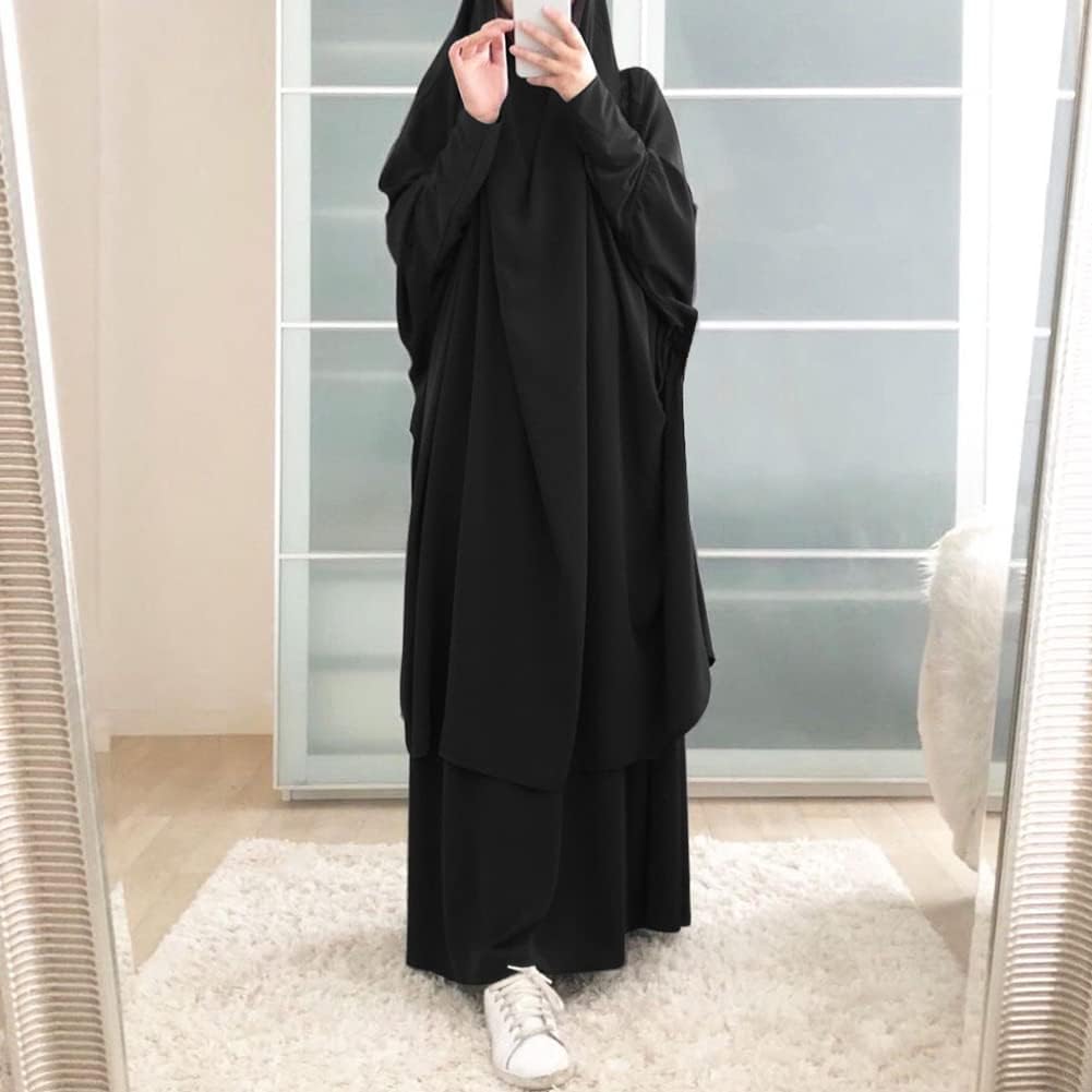 ملابس صلاة للنساء المسلمات من ايكاديكس، عباية اسلامية وتنورة ماكسي + حجاب خمار من قطعتين - الصورة 20